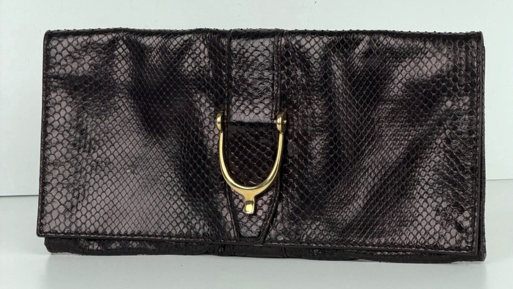 Gucci Soft Stirrup Clutch Bag in Dark Purple Python Leather K-3